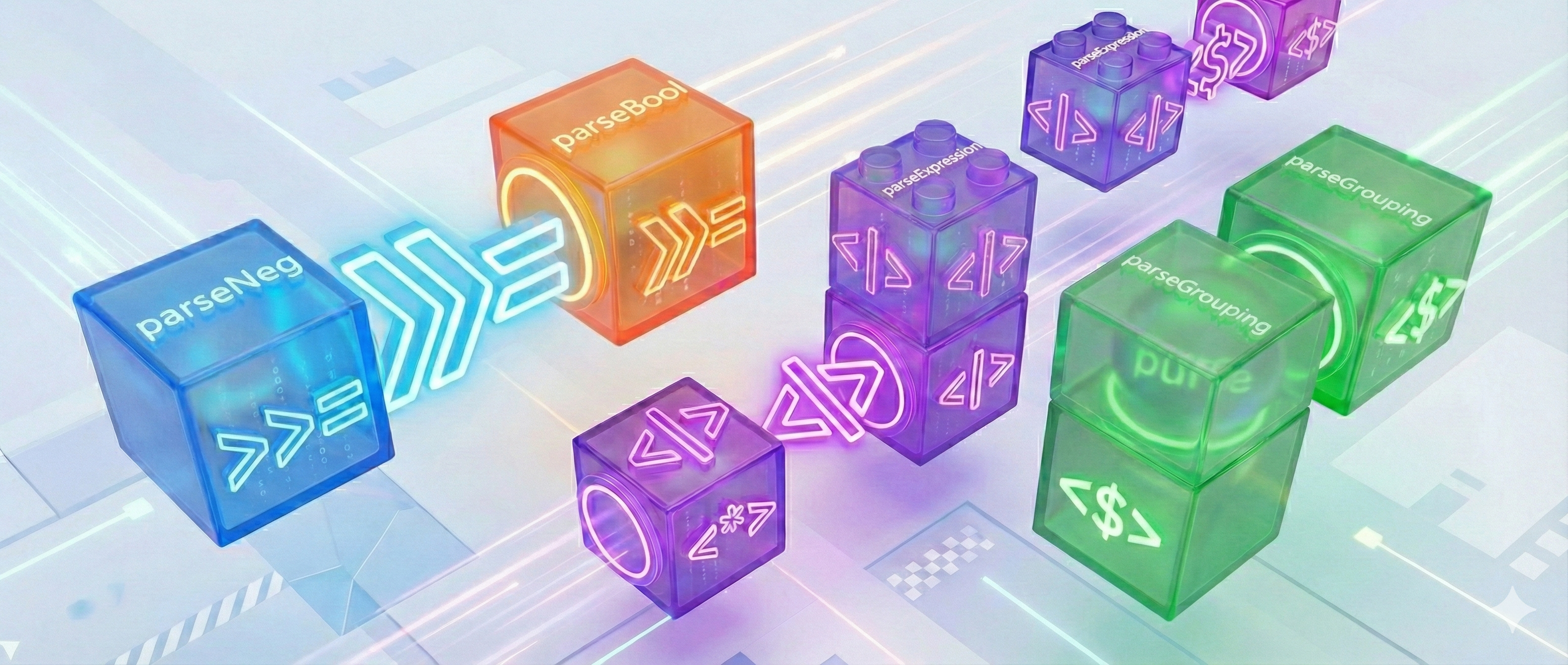 Los combinadores unen cada parser como piezas de lego